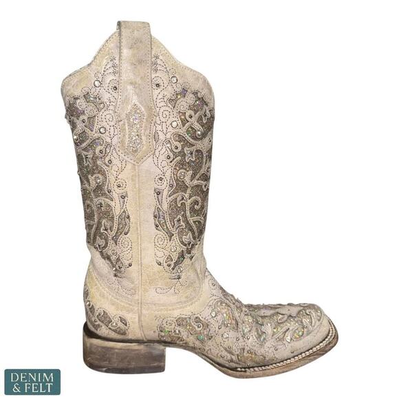 Corral A3397 White Glittered Inlay Crystals Wedding Cowboy Western Boots 6.5 M - Picture 10 of 16